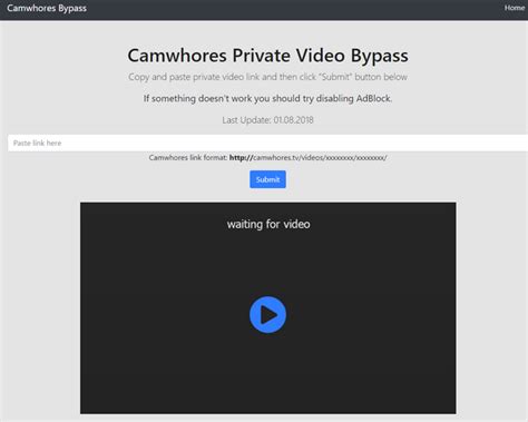 Download private videos from CamWhores for free. CamWhores Bypass download private videos. CamWhores Bypass Camwhores Downloader - View and download private camwhores videos. ... On the site you can download private videos from camwhores.tv the site is completely free but sometimes it gets overloaded. Camwhores bypass allows you …